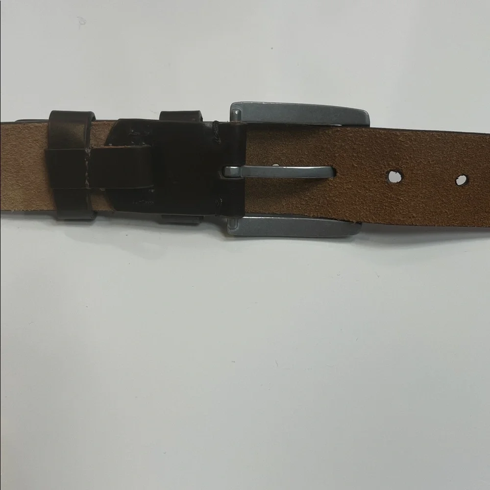 Brown Leather Belt with Silver Buckle